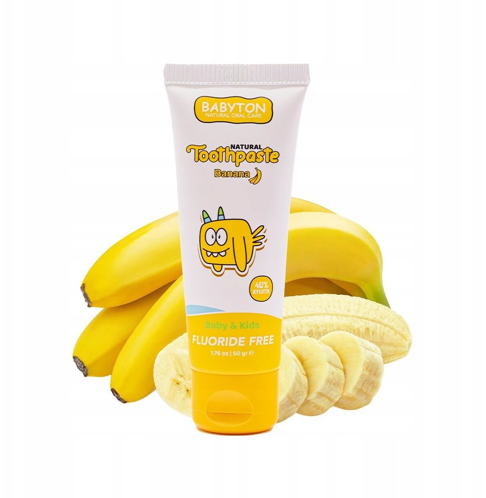 Babyton, Naturalna pasta do zębów dla dzieci o smaku bananowym bez fluoru, 6m+, 50 g
