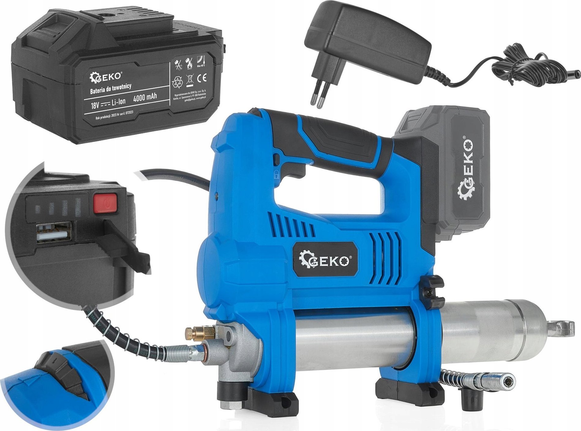 Geko Towotnica akumulatorowa Li-ion 18V – zestaw walizka + ładowarka + AKU 4.0Ah (3)