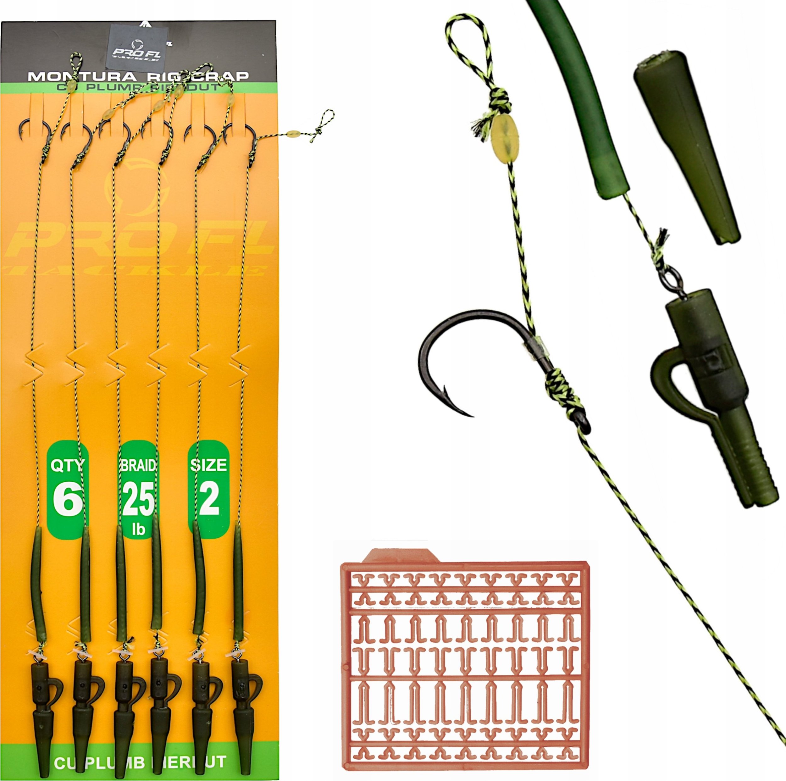 FL 6 x PRZYPON KARPIOWY Z WŁOSEM zakończony bezpiecznym klipsem ochr HAK r 2