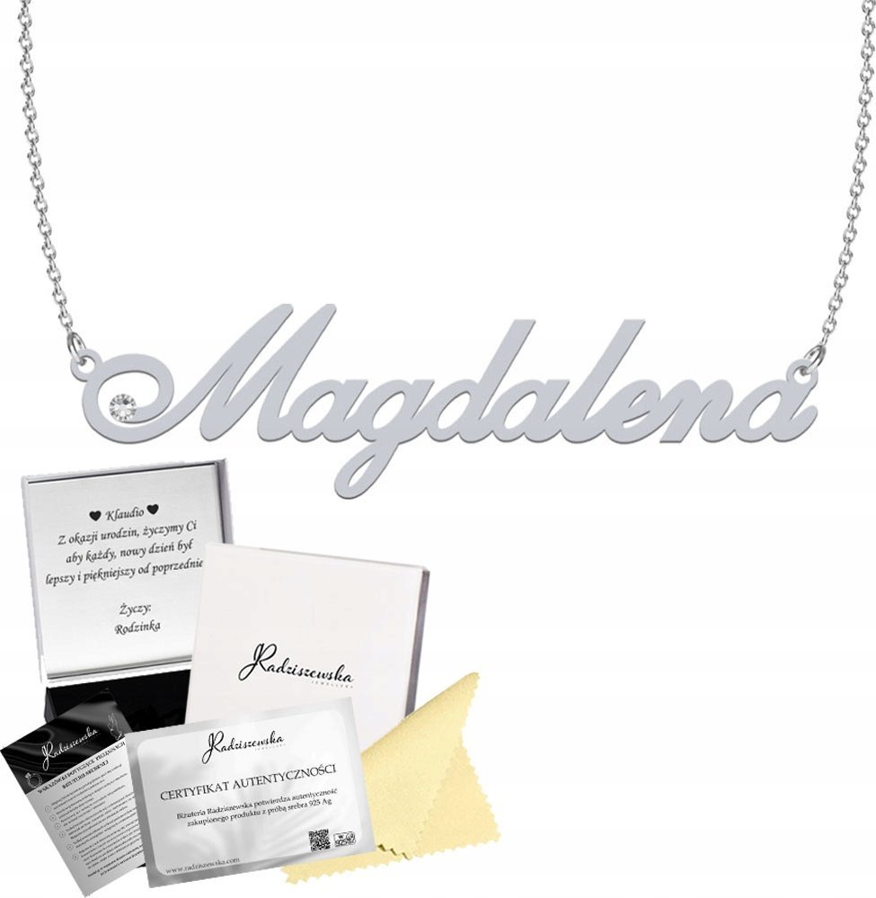 Radziszewska Jewellery Naszyjnik Srebrny z imieniem Magdalena Łańcuszek SREBRO 925 DEDYKACJA GRATI