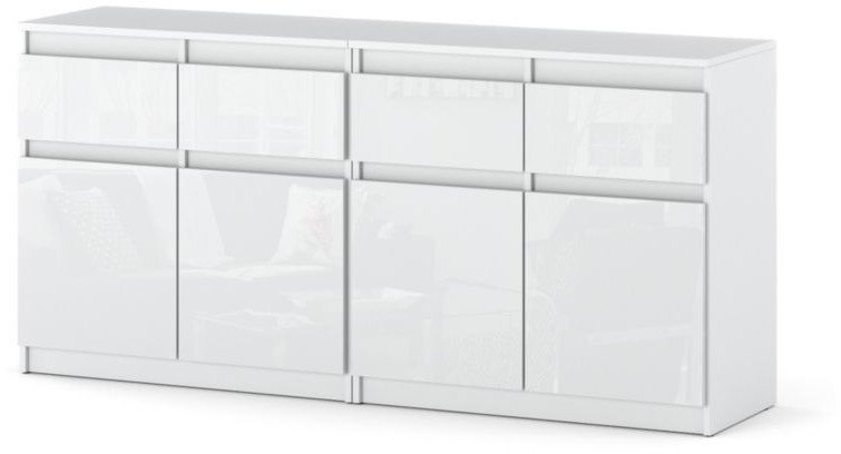 Komoda 160cm Glamour Duża Szafka Biała Wysoki Połysk 4 Szuflady Nowoczesna