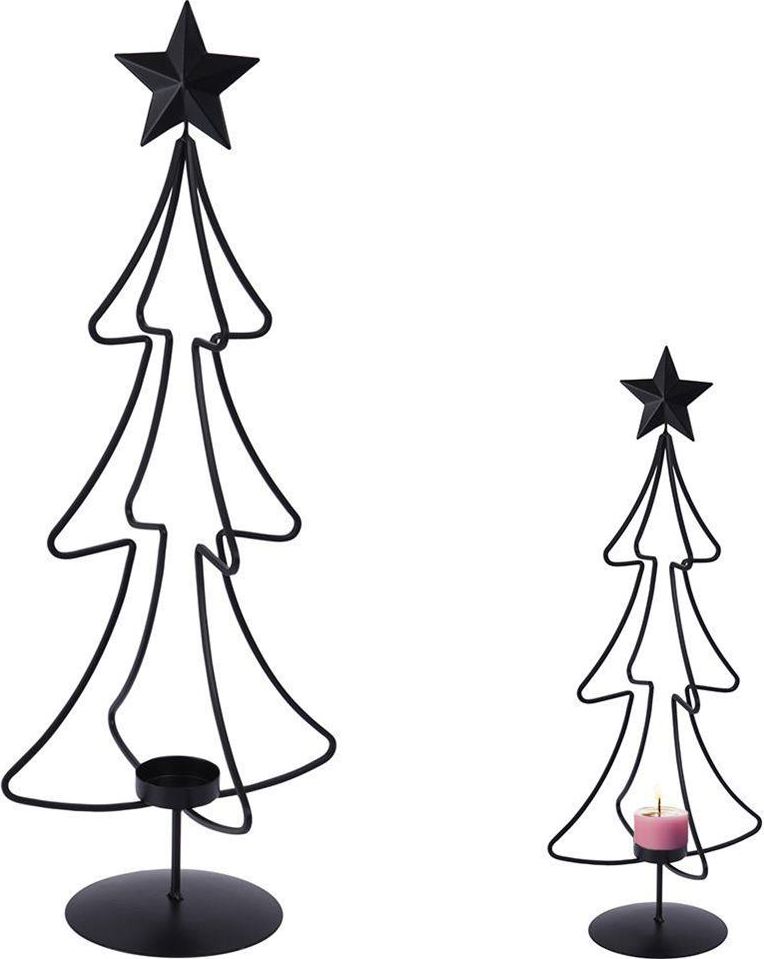 Home Styling Collection Świecznik choinka na tealight metalowy podstawka pod świeczkę czarny loft święta 55 cm