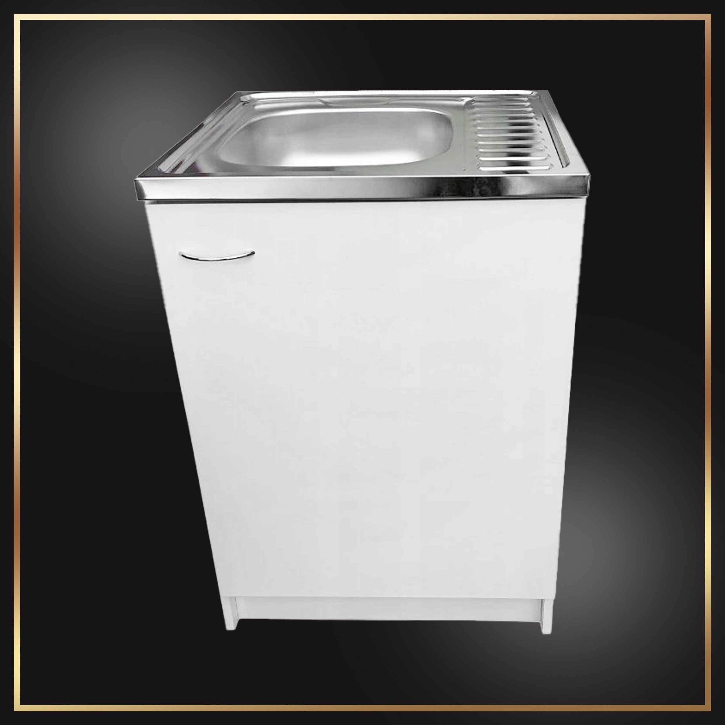 Biała Szafka Kuchenna Stojąca 60 x 60 cm Zlewozmywak Bateria Ścienna Syfon