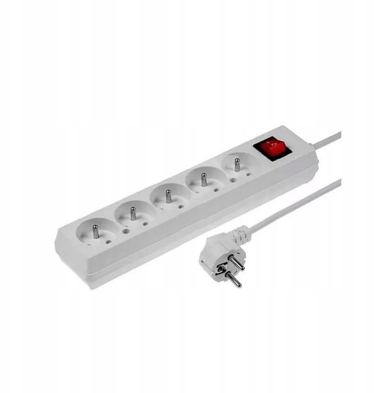 Przedłużacz z wyłącznikiem 5-gniazd z/u 10A 5m /OMY 3x1/ biały PS-570WS T-106020