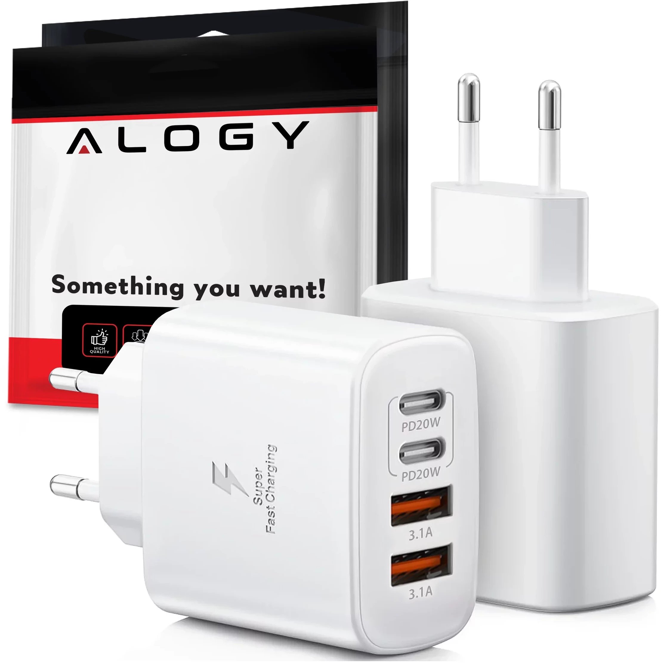 Ładowarka sieciowa 40W 2x USB 2x USB-C Alogy Super Fast Charger Szybkie ładowanie PowerDelivery PD Biała