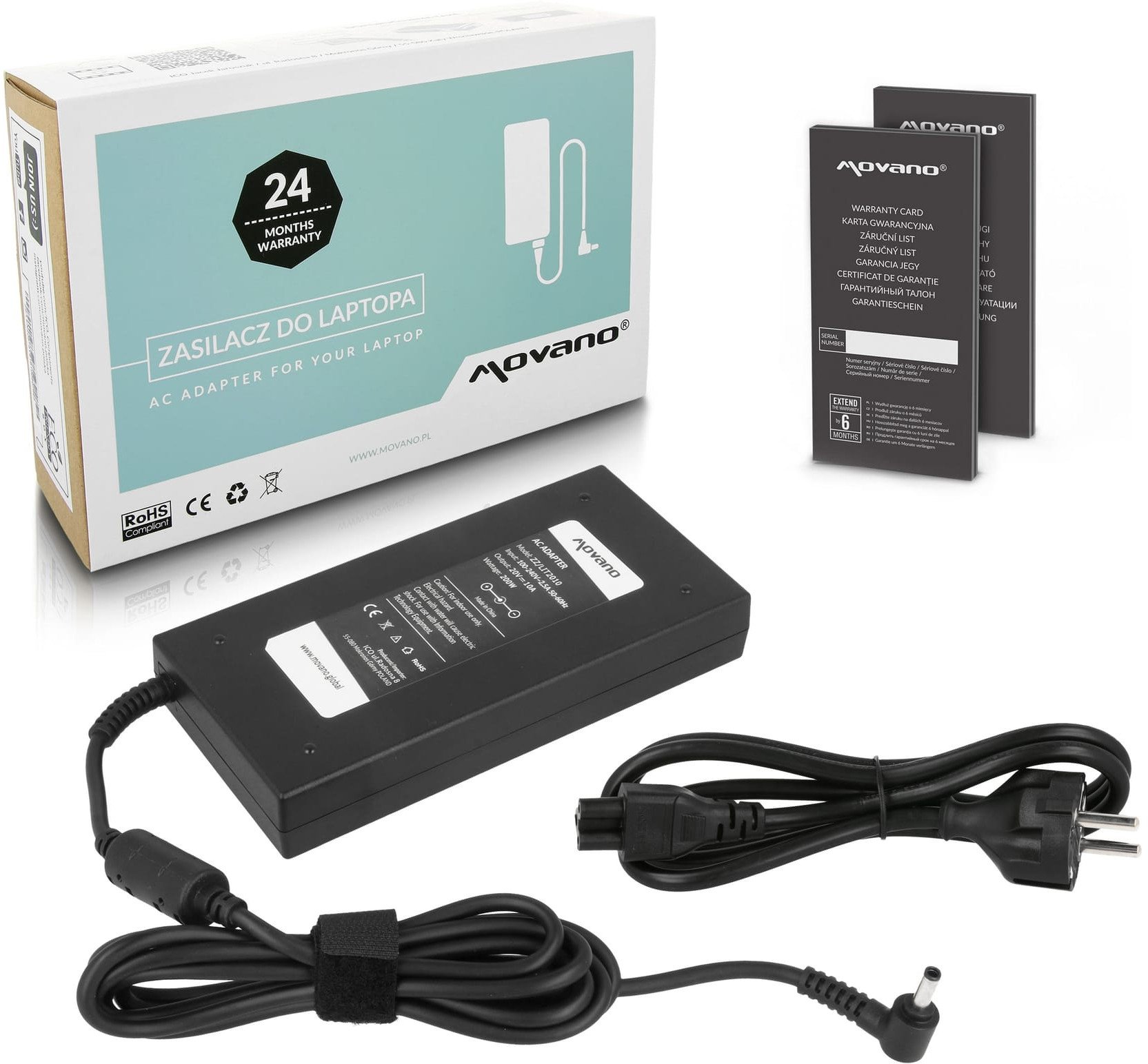 Zasilacz Movano 20v 10a (4.5x3.0) 200W do MSI