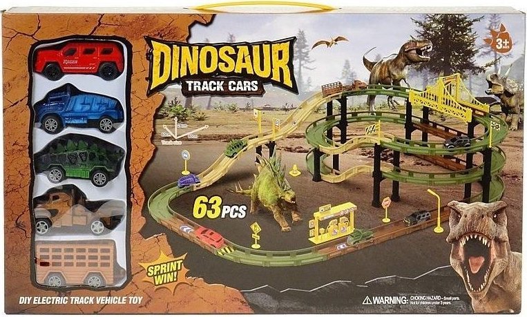 Tor samochodowy z dinozaurami na baterie