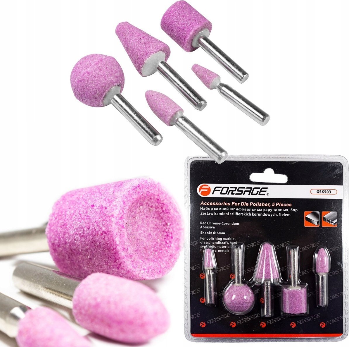 Forsage Zestaw kamieni ściernych 5 prz. (chwyt 6mm)