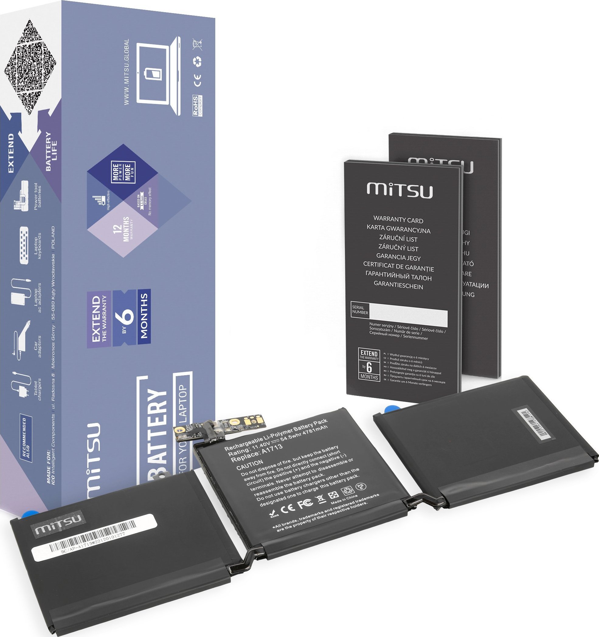 Bateria Mitsu Bateria A1713 do Apple MacBook Pro 13 A1708