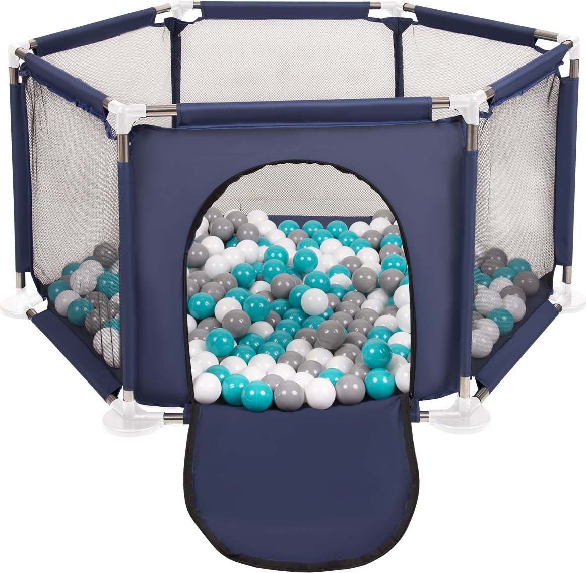 Selonis Selonis Sześciokąt składany KS-100X z piłeczkami 6cm niebieski: szary-biały-turkus 63x64/200piłek Zabawka kojec