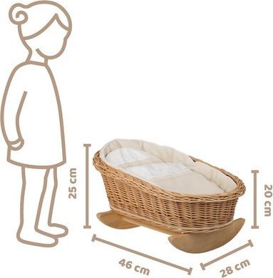 WickerPL LILI ZESTAW WÓZEK I KOLEBKA WIKLINOWA DLA LALEK Z Beżowym OBszyciem 46X28 H25 / 55X30 H45 CM