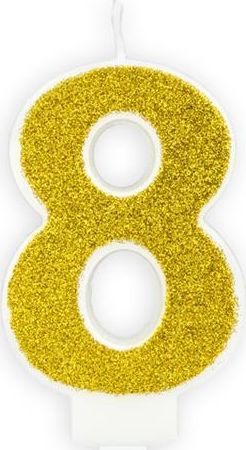 Świeczka urodzinowa, cyferka 8, złota brokatowa, 7 cm. uniwersalny