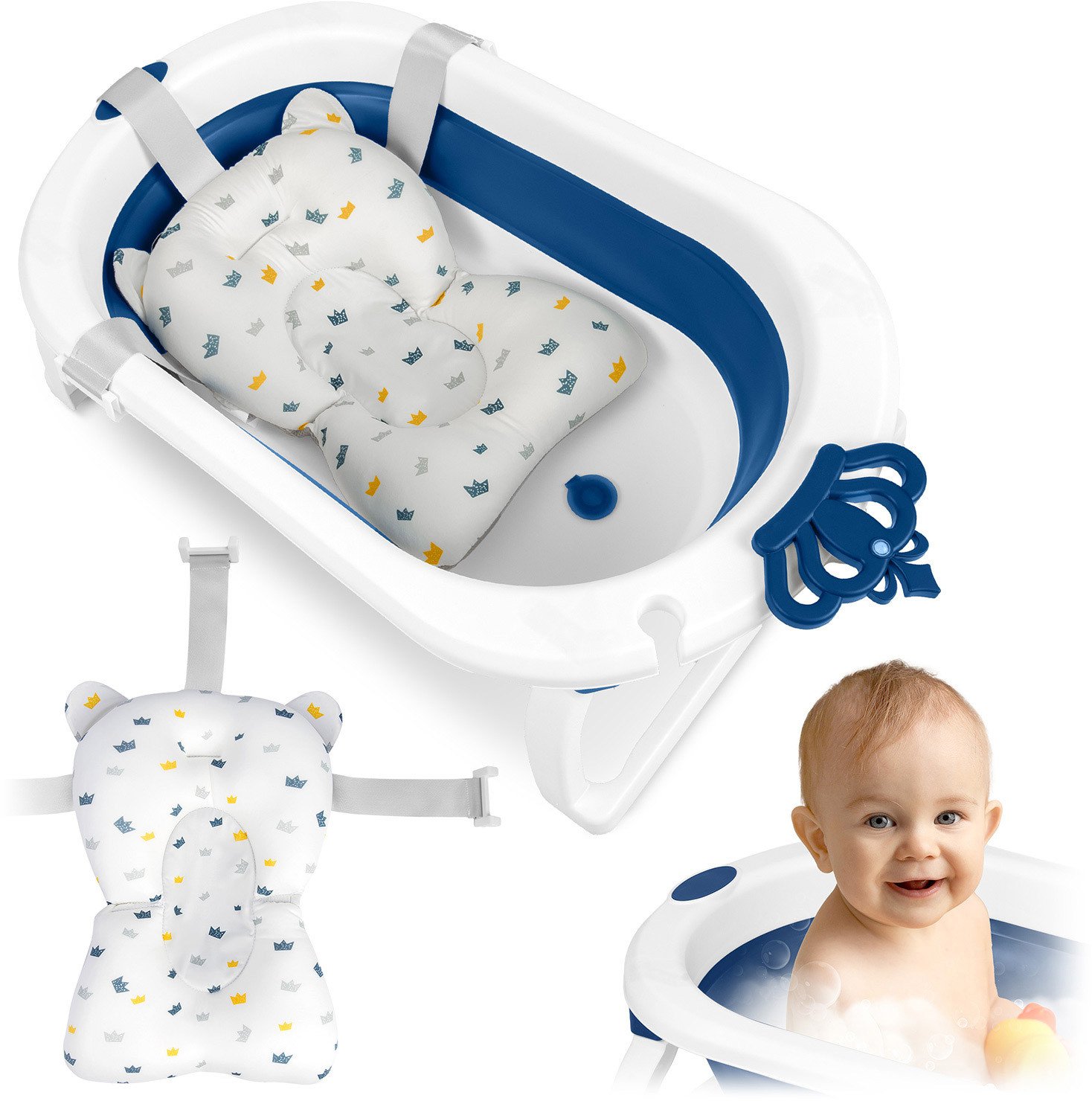 Wanienka składana dla dzieci, niemowląt z wkładką Ricokids RK-286 biało-niebieska