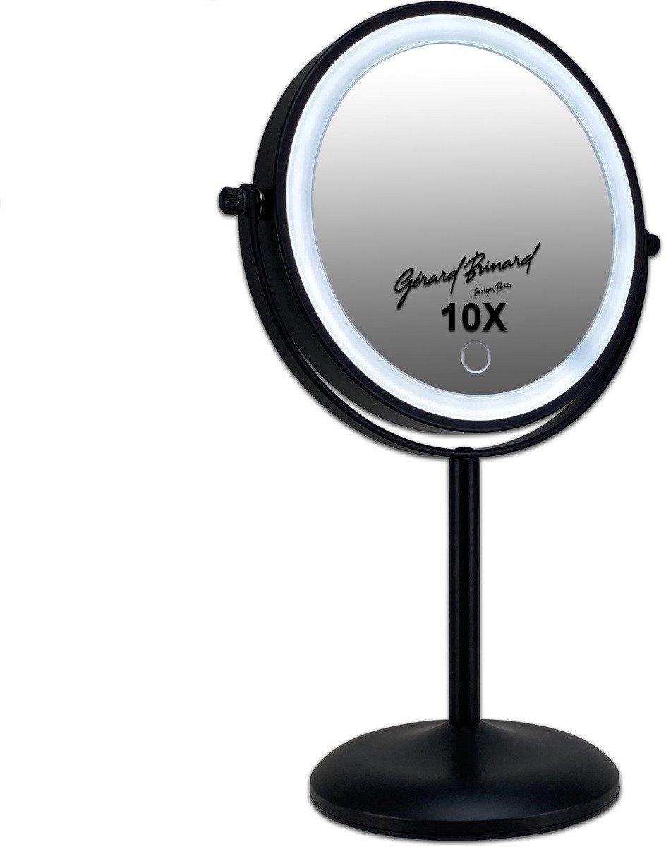 Dvipusis makiažo veidrodis iš juodo matinio metalo su LED šviesa Gerard Brinard, 33x21x14 cm