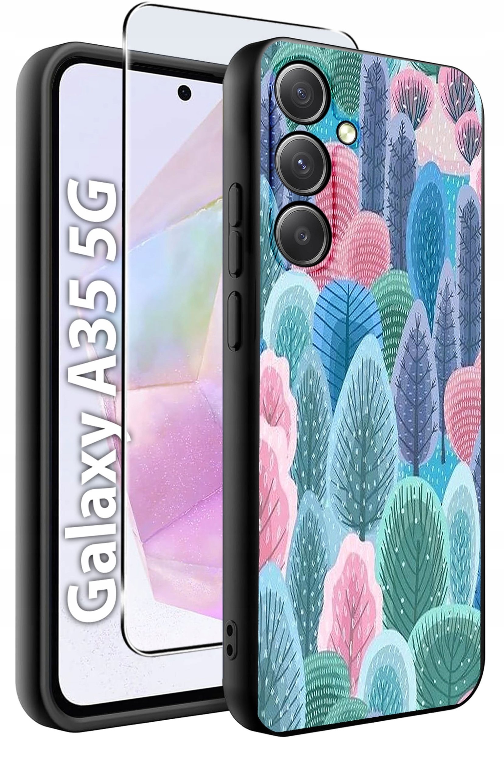 ETUI do Samsung A35 5G WZORY | SILIKONOWE MATT CASE + SZKŁO HARTOWANE 9H