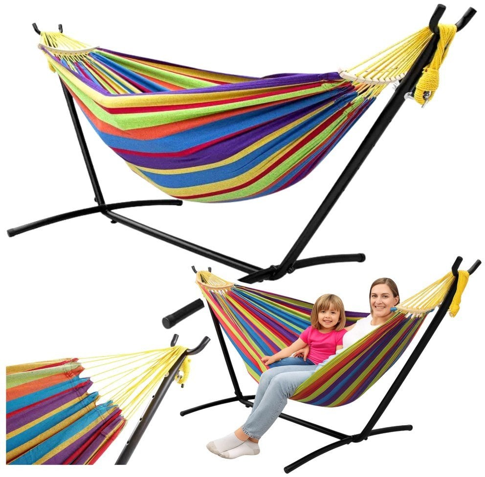 Hamak Ogrodowy Ze Stelażem Dwuosobowy Kolorowy 200x120 LEAN