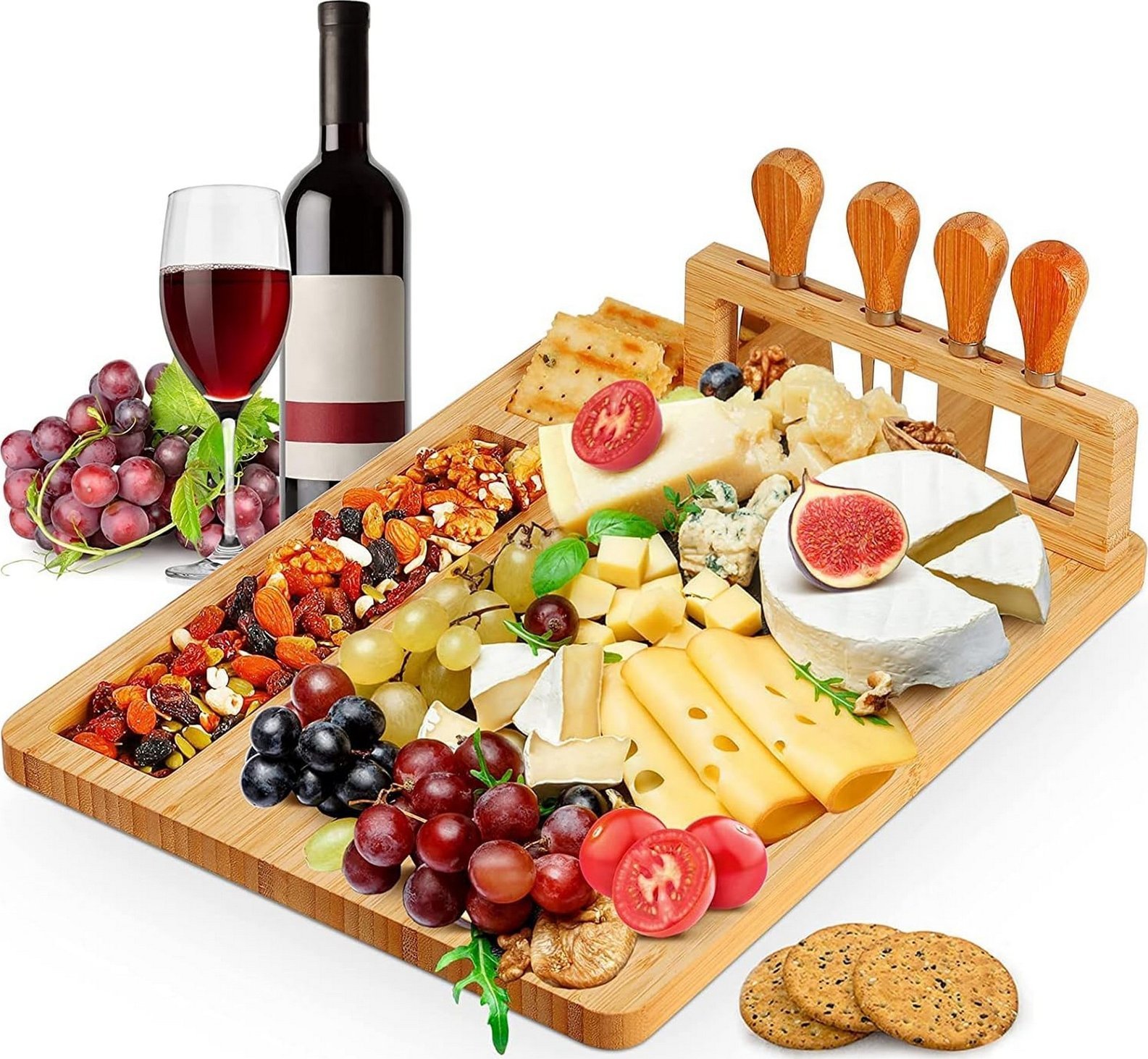 Deska do krojenia Sferazabawek DESKA BAMBUSOWA XL DO SERWOWANIA SERÓW PRZYSTAWEK ZESTAW NOŻY DLA KAŻDEJ KUCHNI