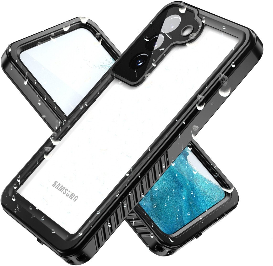 Etui Supero wodoodporne pancerne do Samsung Galaxy S22, przezroczyste z czarną ramką