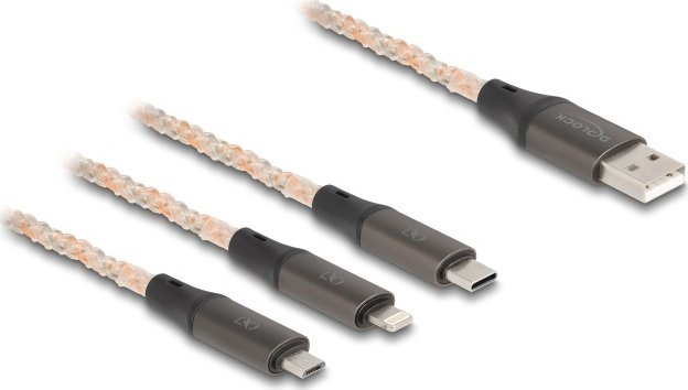 Kabel USB Delock USB-A - USB-C + microUSB + Lightning 1.2 m Przezroczysty (88158)
