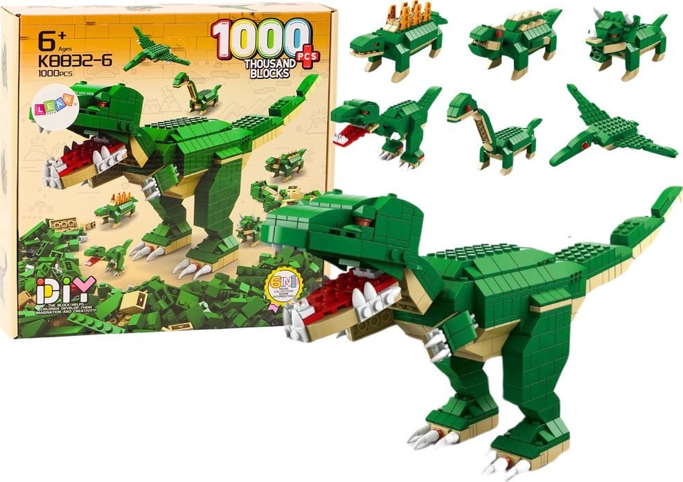 LeanToys Klocki Konstrukcyjne Dinozaury 6w1 Zestaw DIY Dinozaur 1000 ele.