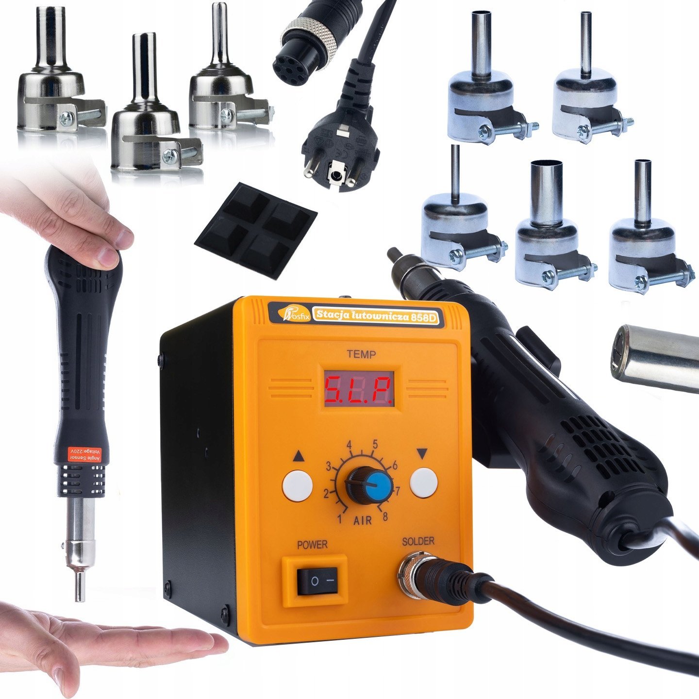 Rosfix ZESTAW STACJA LUTOWNICZA HOT-AIR SPAWARKA PLASTIKU 858D + 8 DYSZ HOT-AIR