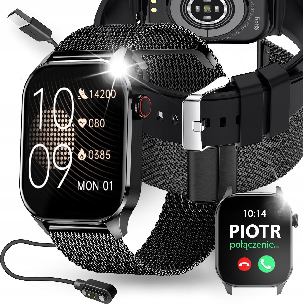 SMARTWATCH ZEGAREK MENU PL POMIAR CUKRU CIŚNIENIE PULS TEMPERATURA ROZMOWY