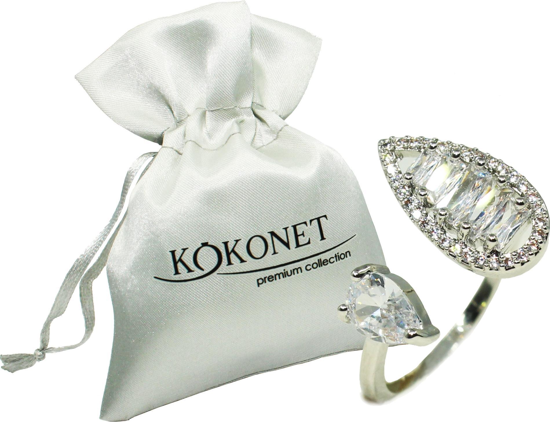 KOKONET Pierścionek z kroplą podwójny obejma SREBRNY trend