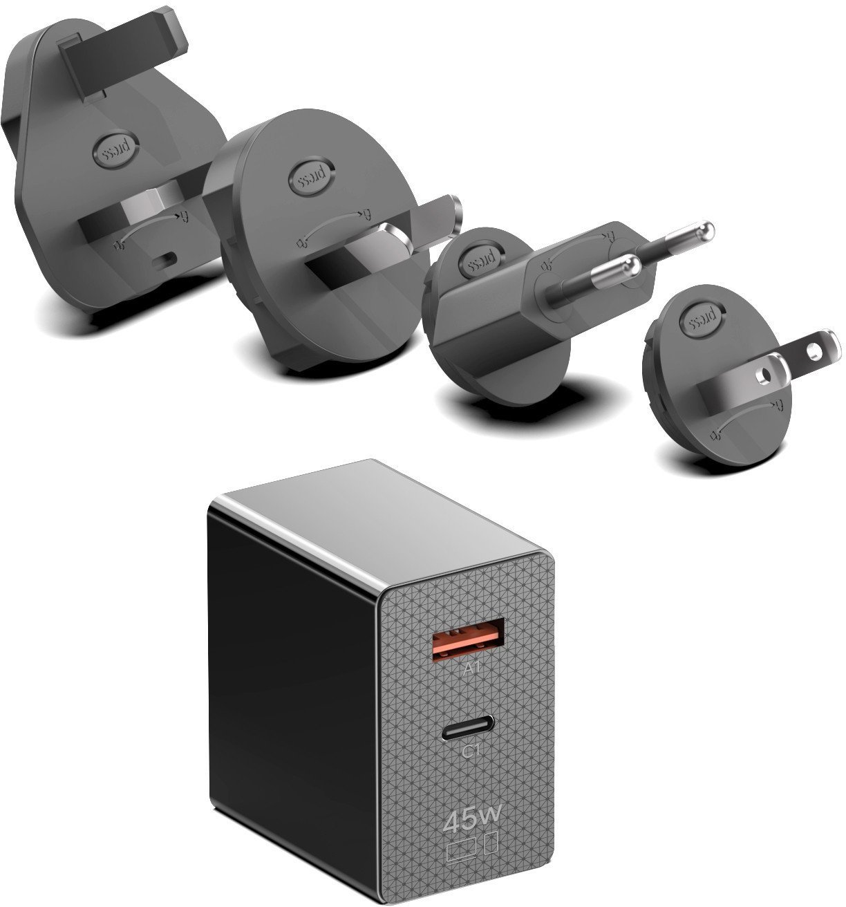 BTI Wallmount GaN 45W USB-C Adapter adapter zasilający/ inwentor Wewnętrzna Czarny