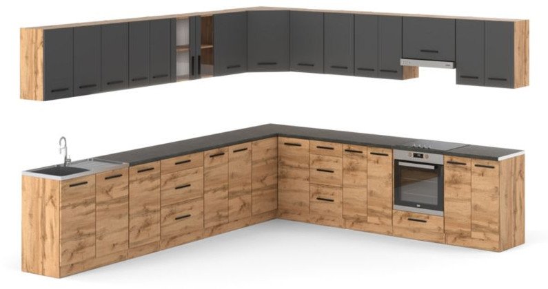 Kuchnia Nowoczesna Duża Z Blatem Modułowa 6.8m Narożna Wotan Szary Wotan