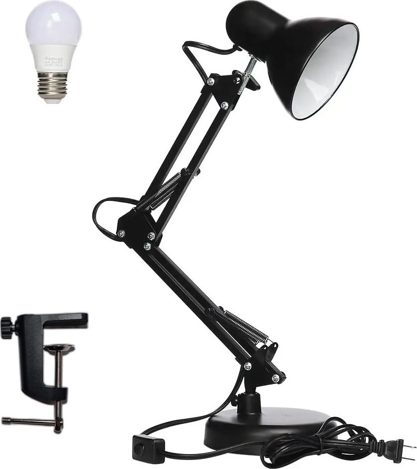 Tradelectra Lampka biurkowa czarna E27 z klipsem kreślarska