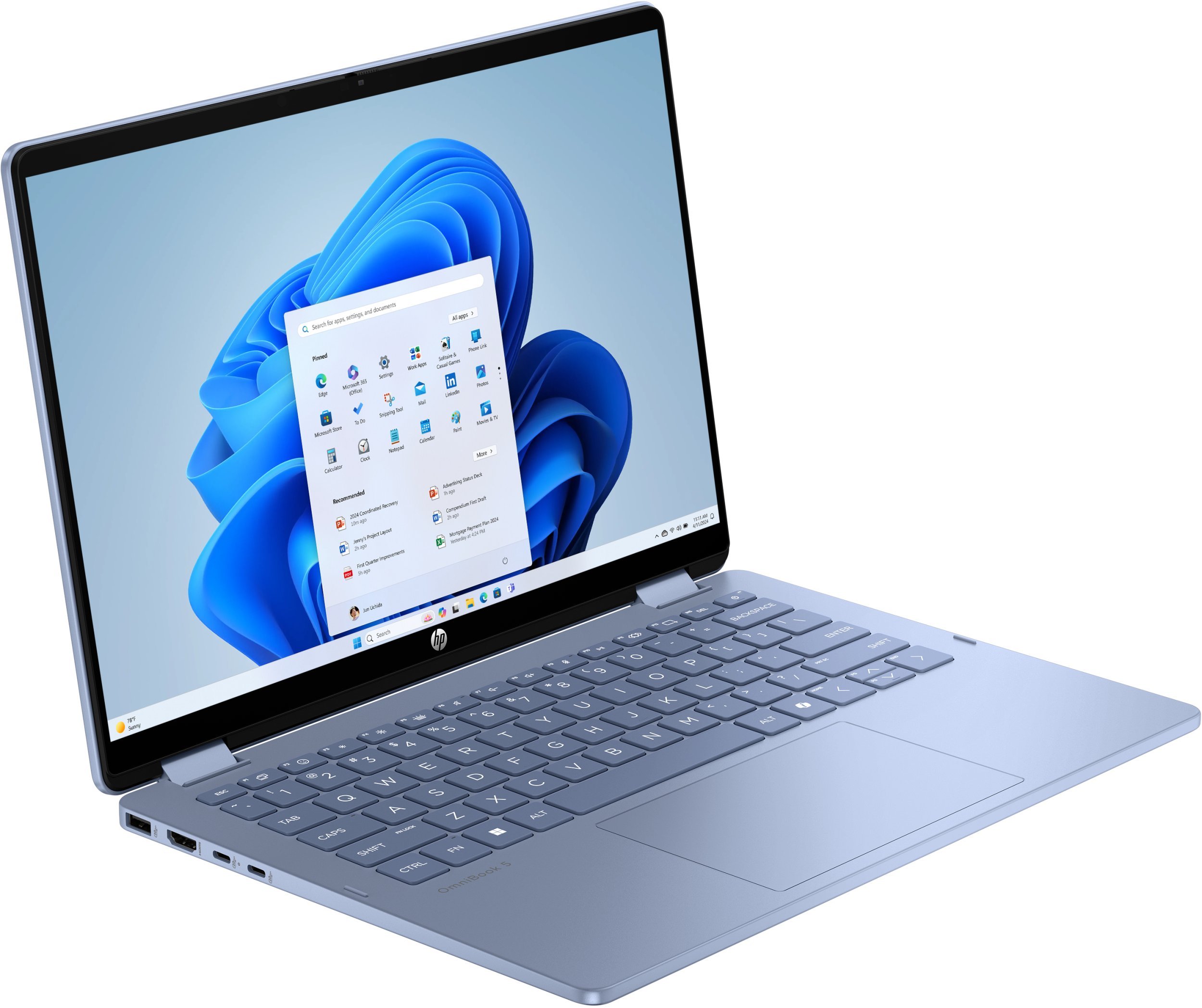 Laptop HP OmniBook 5 Flip 14-fp0004nw Intel Core 5 120U 35,6 cm (14") Ekran dotykowy 2K 16 GB LPDDR5-SDRAM Wi-Fi 6 (802.11ax) Windows 11 Home