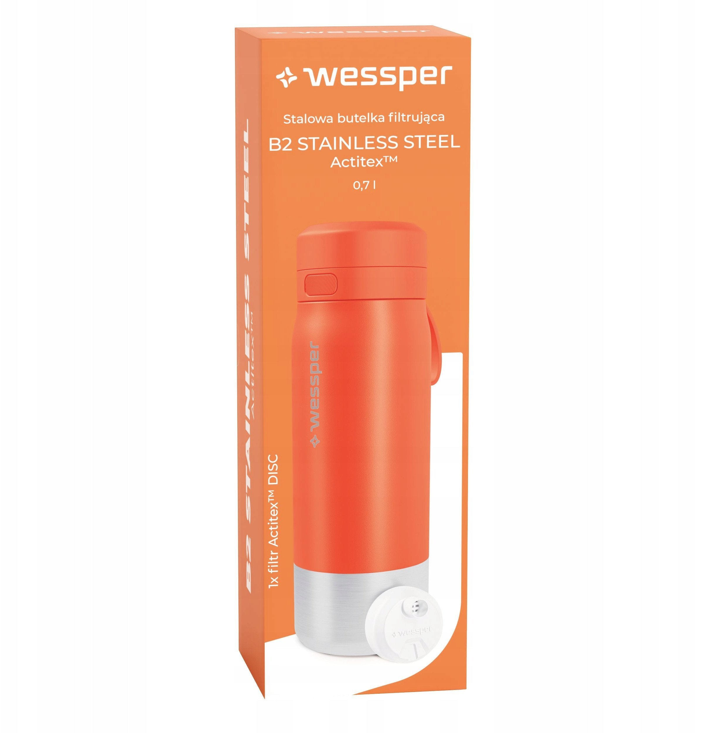 Butelka filtrująca Wessper B2 STAINLESS STEEL Actitex™ 700ml Orange (WES276-700-OR_K)