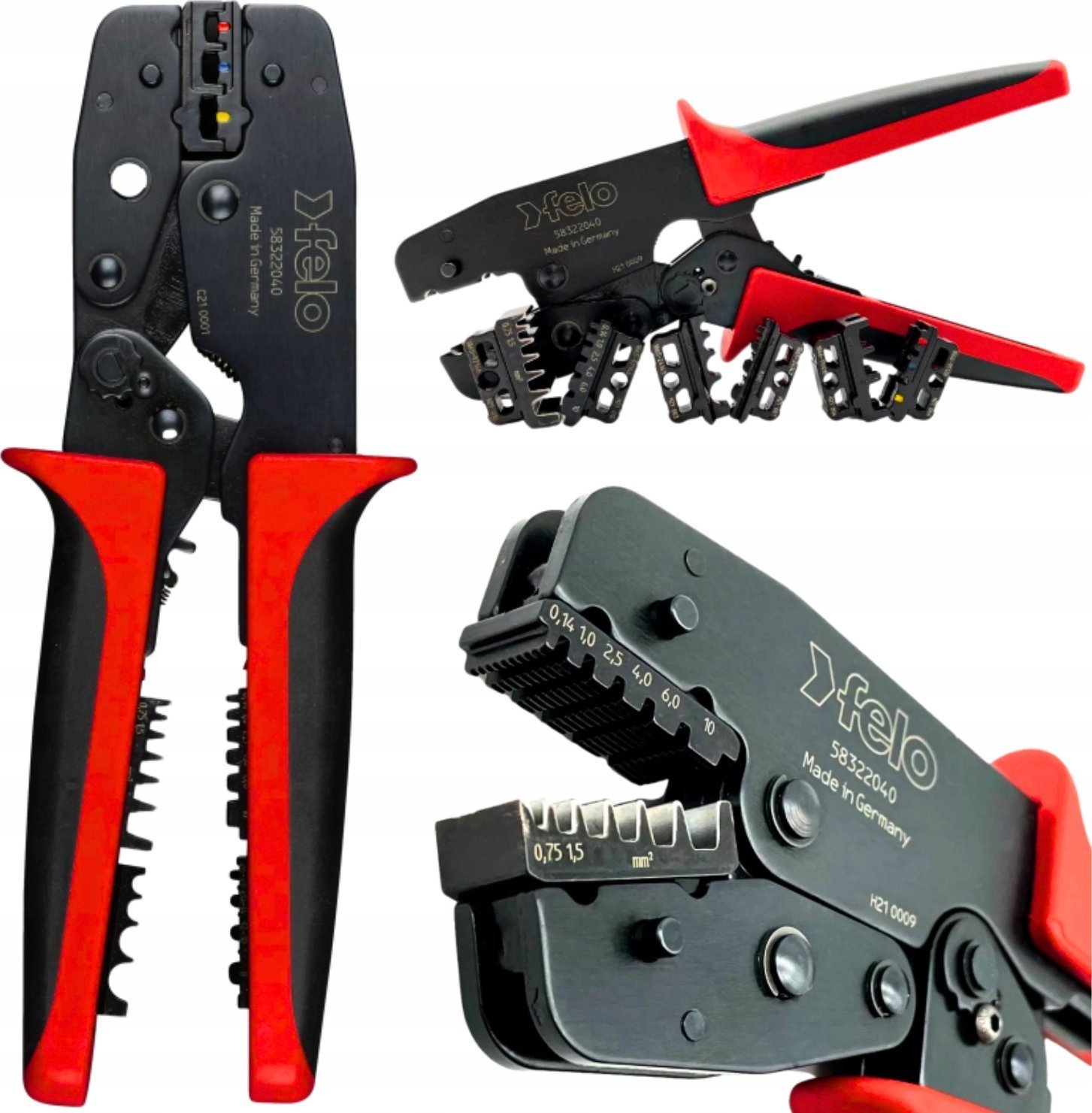 Felo Zaciskarka do tulejek kablowych 0,10 - 16 mm2 z 3 wymiennymi szczękami