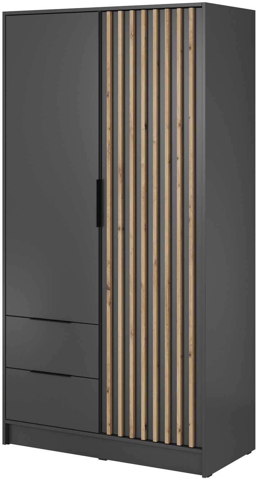 Szafa Stilo w kolorze grafit dwudrzwiowa z szufladami i lamelami na froncie