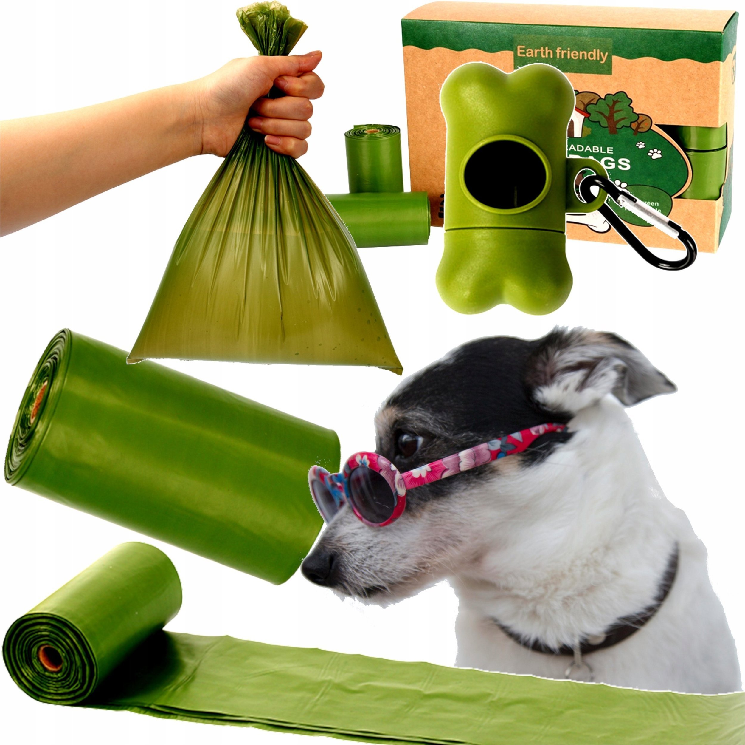 Woreczki na psie odchody 300 sztuk 20 rolek zielone biodegradowalne + etui