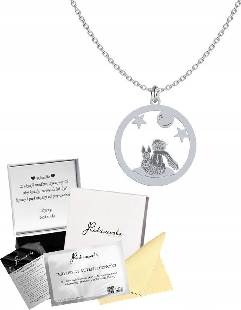 Radziszewska Jewellery Naszyjnik Srebrny Mały Książę 925 Łańcuszek Prezent Dzień Kobiet GRAWER