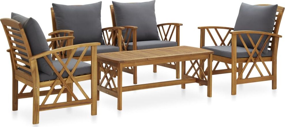 vidaXL 5-cz. zestaw wypoczynkowy do ogrodu, poduszki, drewno akacjowe