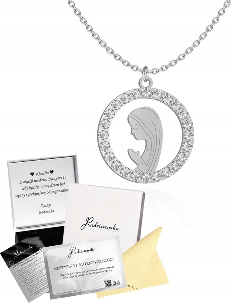 Radziszewska Jewellery Srebrny Łańcuszek z Medalikiem Matka Boska Medalik 925 Prezent DEDYKACJA