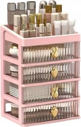 DUŻA SZKATUŁKA ORGANIZER SZAFKA KUFEREK NA KOSMETYKI 4 SZUFLADY RÓŻOWA F37