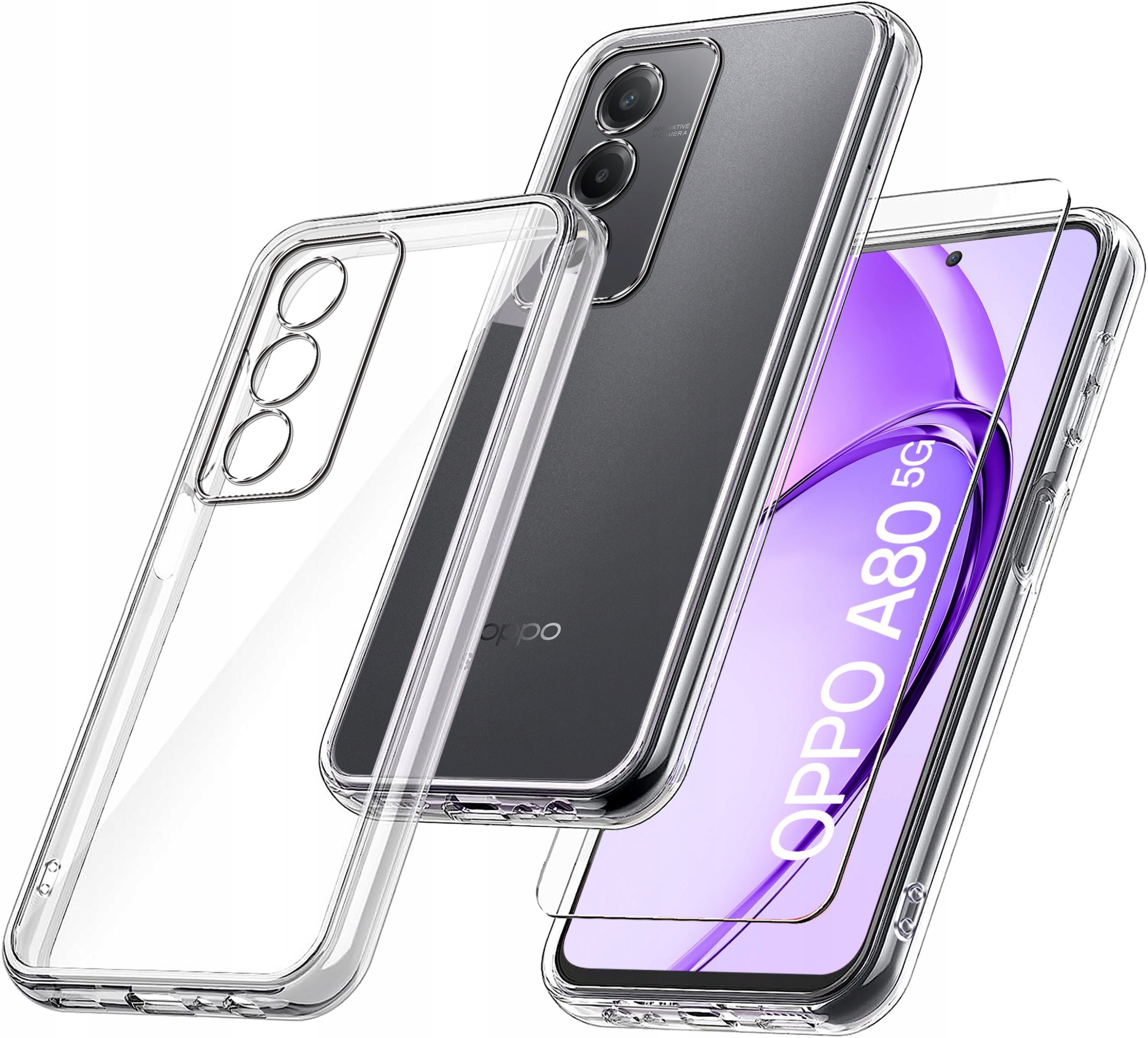 Etui do Oppo A80 5G WZMACNIANE 360 CLEAR + Szkło OCHRONNE 9H