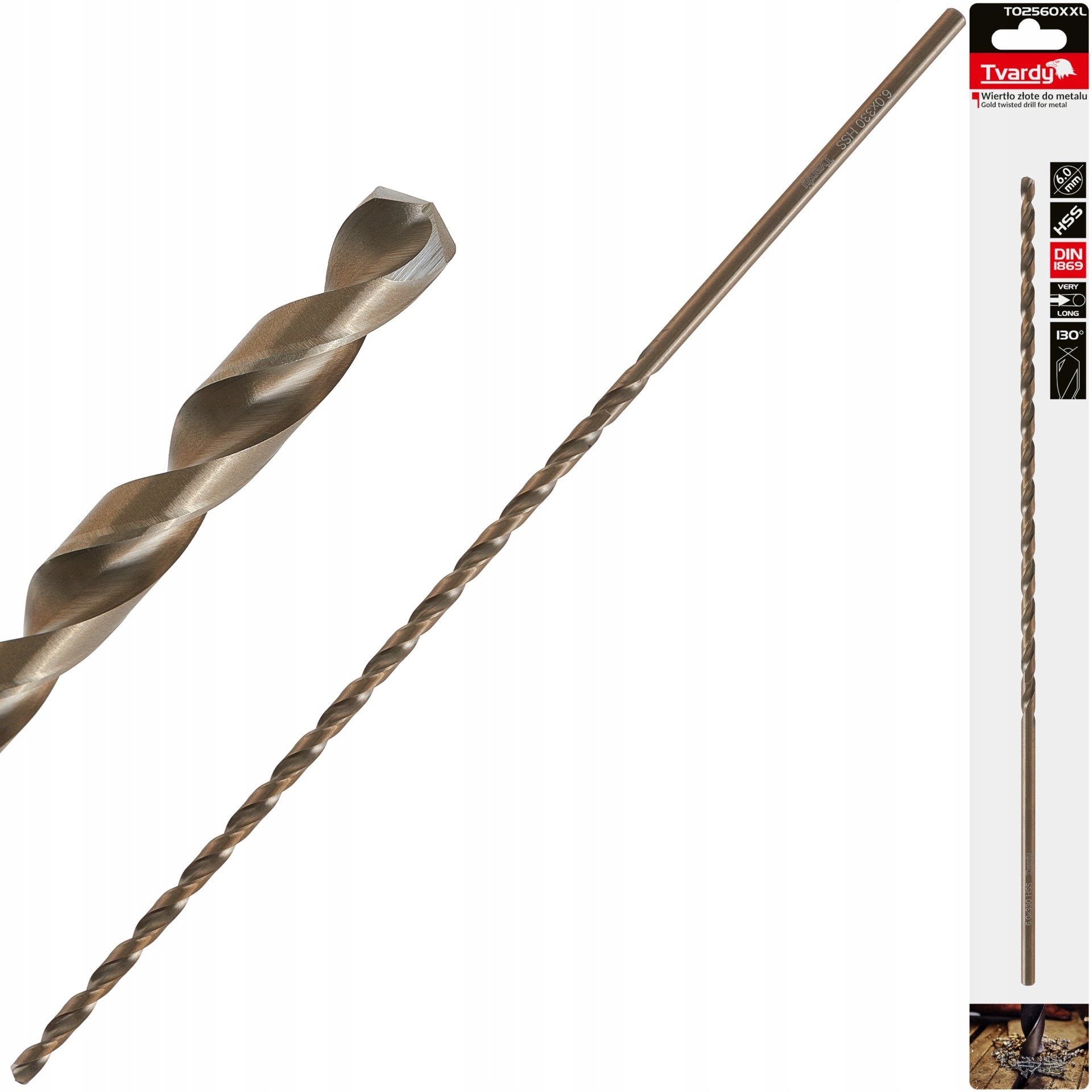 Wiertło złote do metalu długie 6.0 x 330mm HSS DIN1869 (50/100/200)
