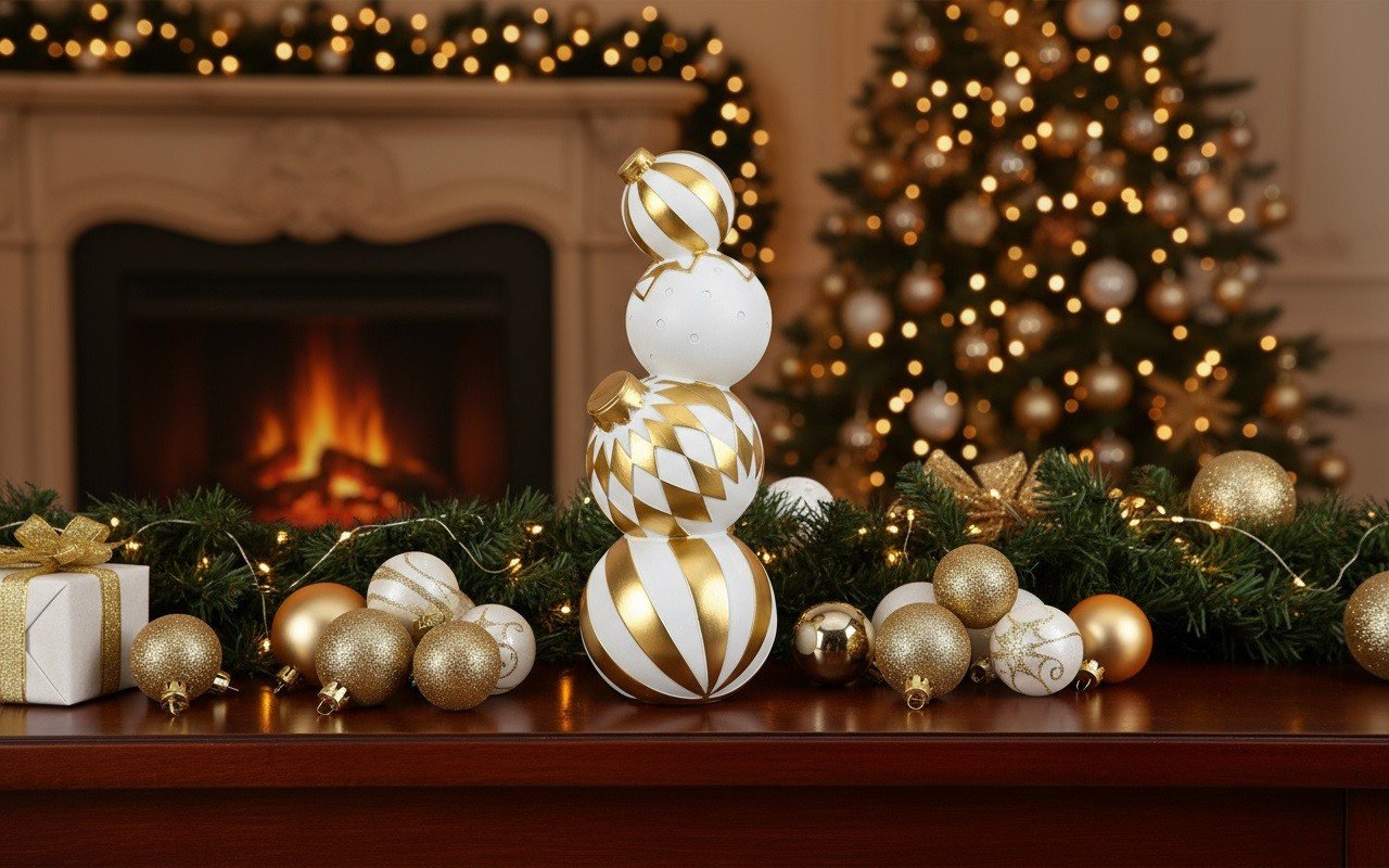 Dekoracja świąteczna Stos bombek biało-złotych 40 cm