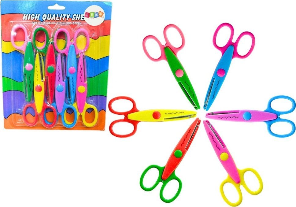 LeanToys Nożyczki Kreatywne Kolorowe Ozdobne Scrapbooking Dekoracyjne Wzory 6 ele.