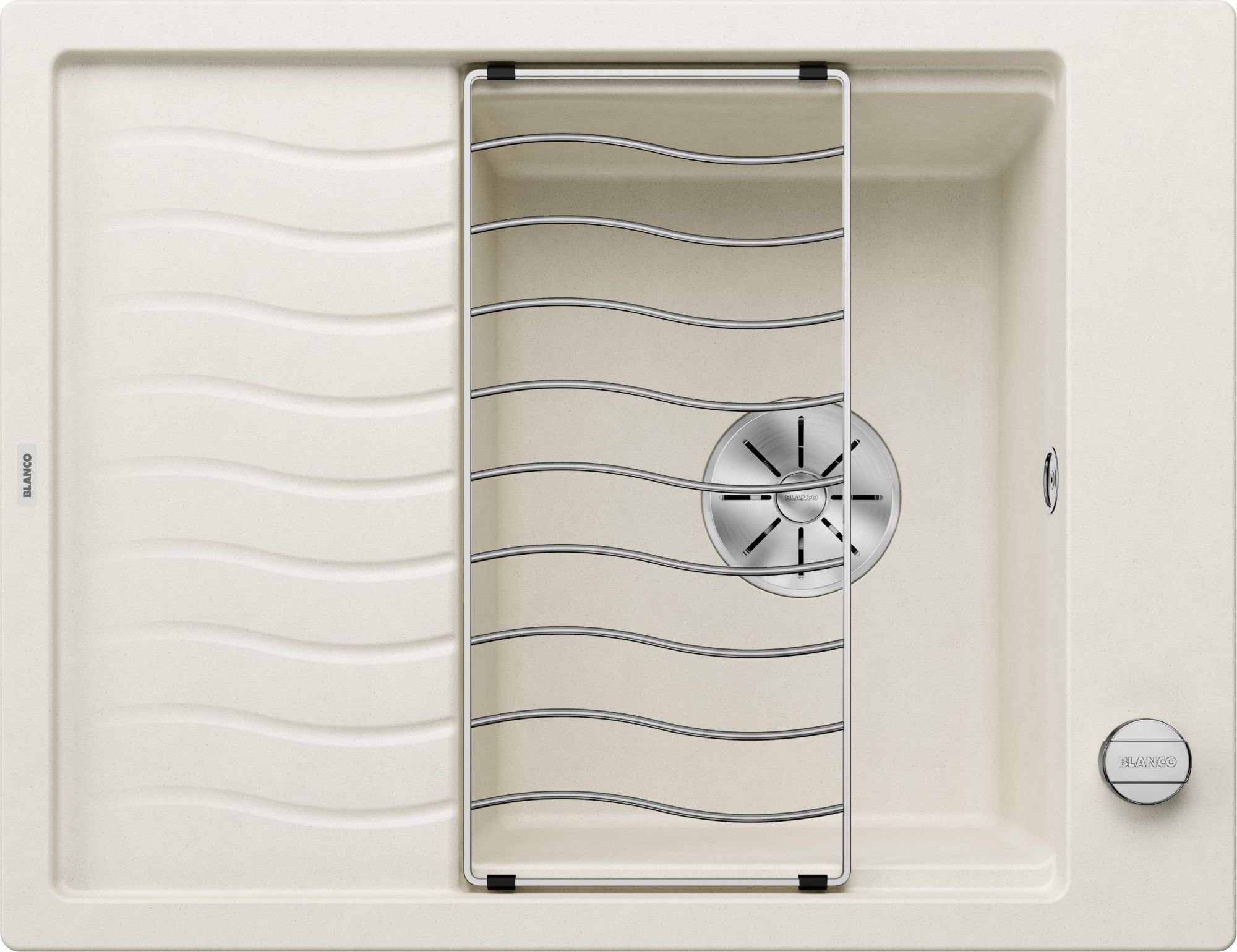 Zlewozmywak Blanco Zlewozmywak ELON 45 S Silgranit delikatny biały odwracalny, korek auto., InFino, kratka ociekowa