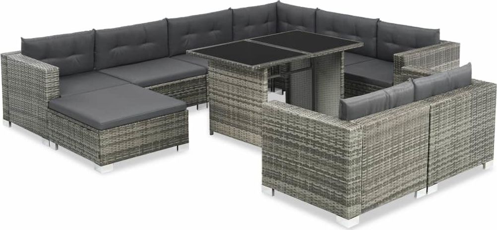 vidaXL 10 częściowy zestaw wypoczynkowy do ogrodu, poduszki, rattan PE szary (44426)