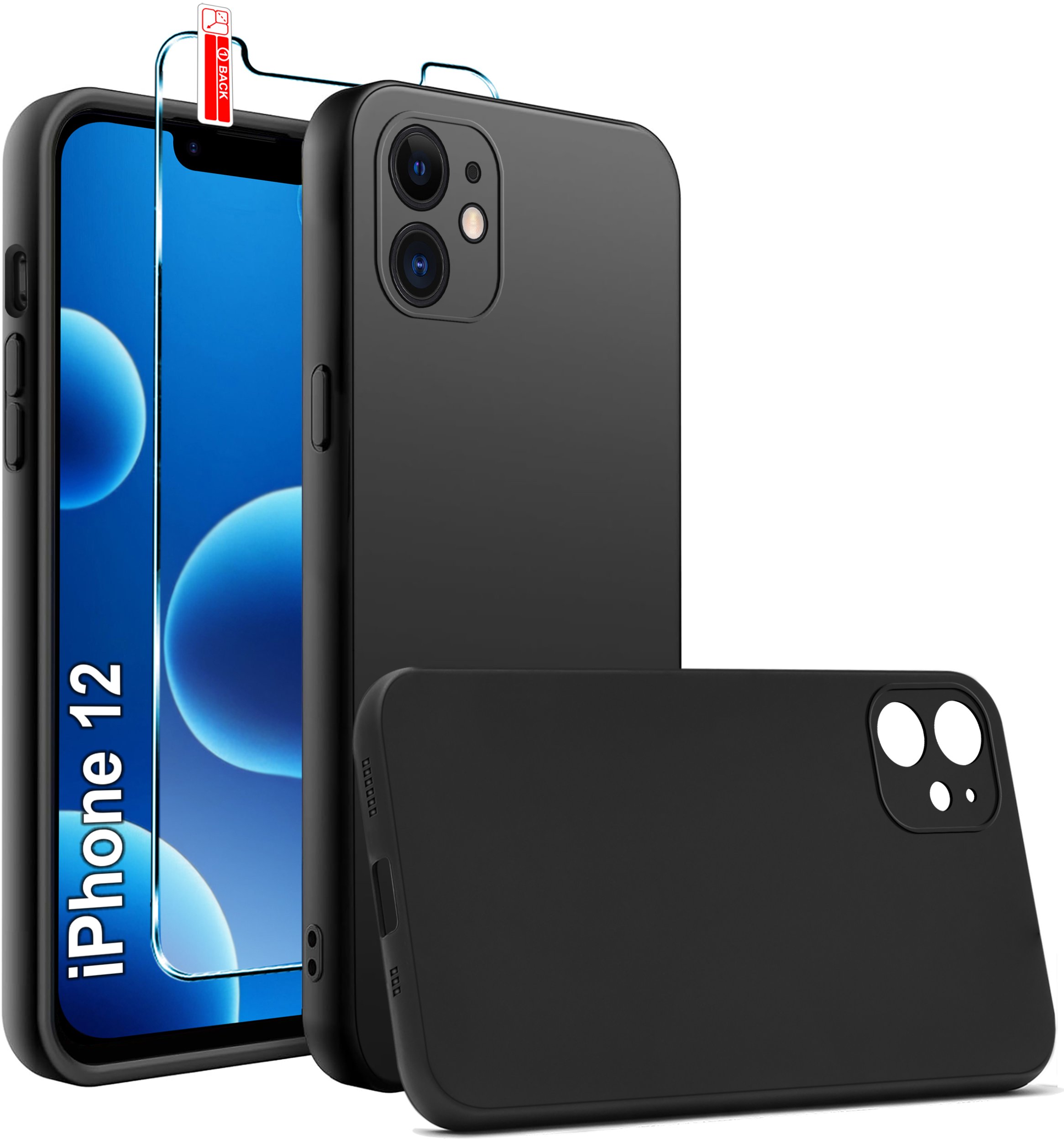 Etui Czarne Matowe Silikon Slim do iPhone 12 + SZKŁO 9H