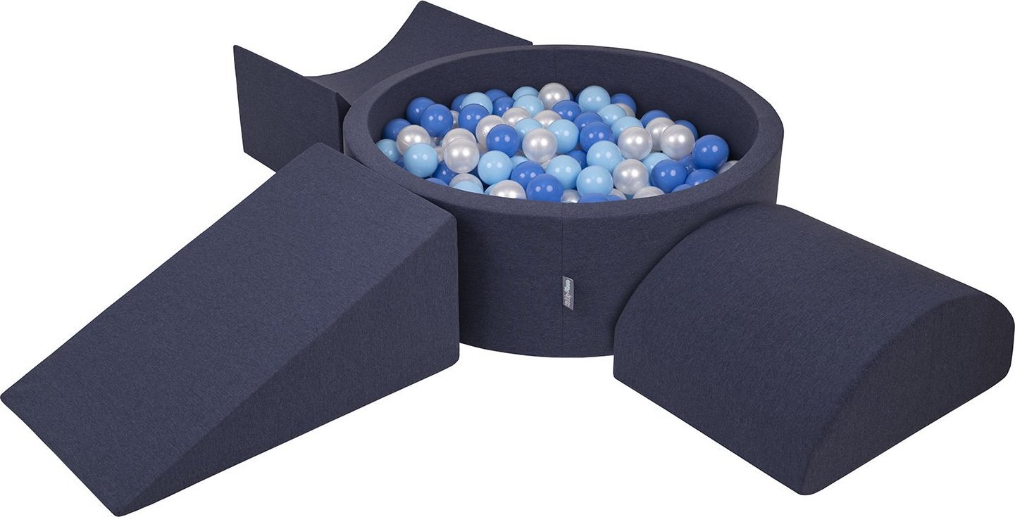 KiddyMoon Piankowy plac zabaw PPZP-OK30D-114 z piłeczkami granatowy: babyblue-niebieski-perła basen 300/klin L/rampa L/półwałek L Zabawka plac zabaw