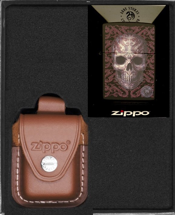 Zestaw ZIPPO Zapalniczka ANNE STOKES SKULL HIGH POLISH BLACK Prezentowy No2
