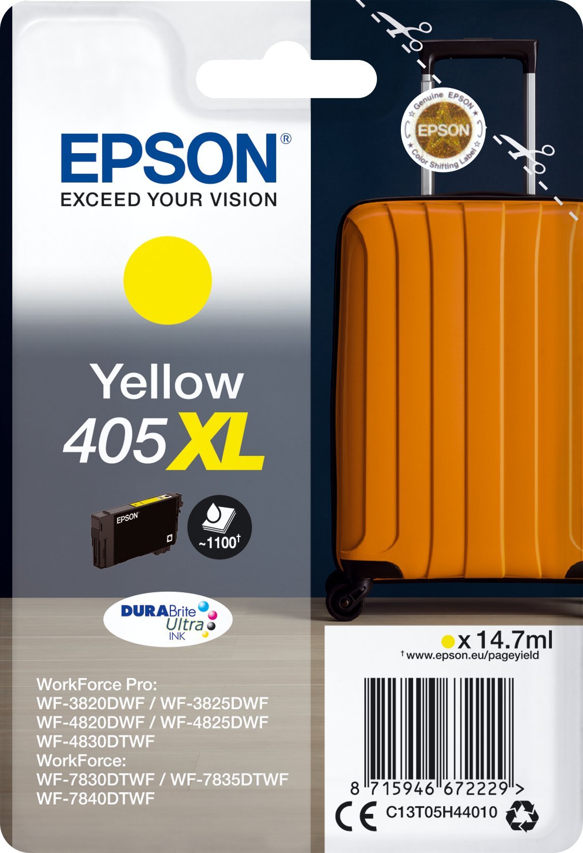 Tusz Epson Epson 405XL - 14.7 ml - XL - Gelb - original - Blister mit RF- / akustischem Alarmsignal - Tintenpatrone - fur WorkForce WF-7310, 7830, 783