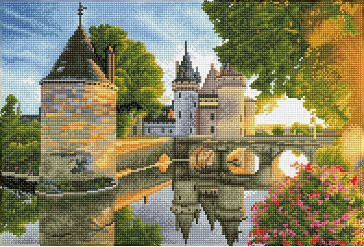 DIAMOND DOTZ Haft diamentowy Diamond Dotz Zamek nad rzeką 60x43cm DQ12002